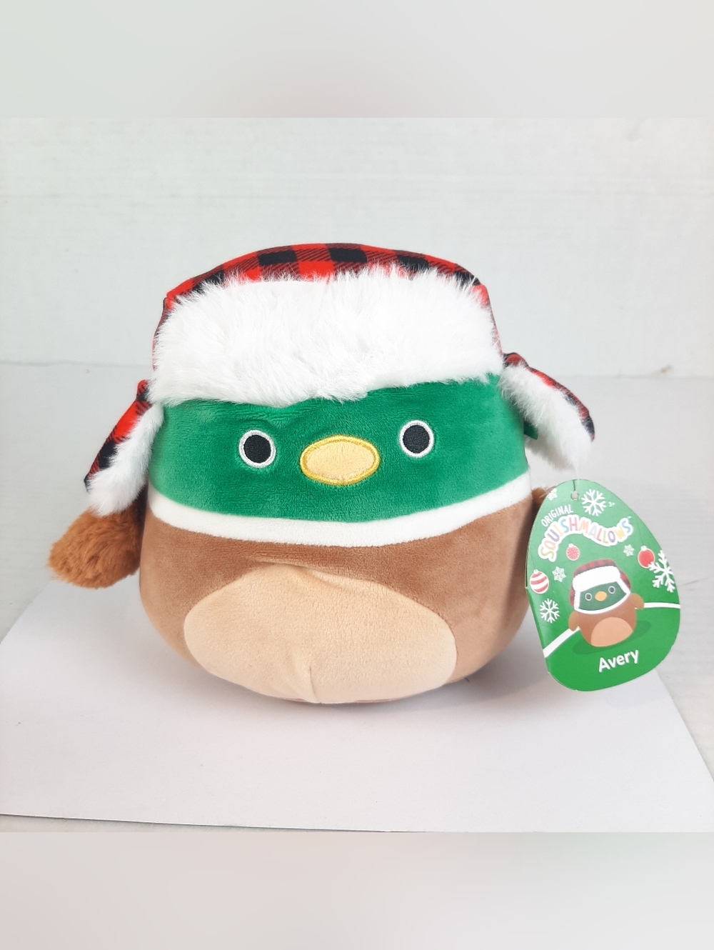 🛍🍀NWT Squishmallows 7.5” AVERY the Green Duck NWT Mallard Fall Plaid Hat
